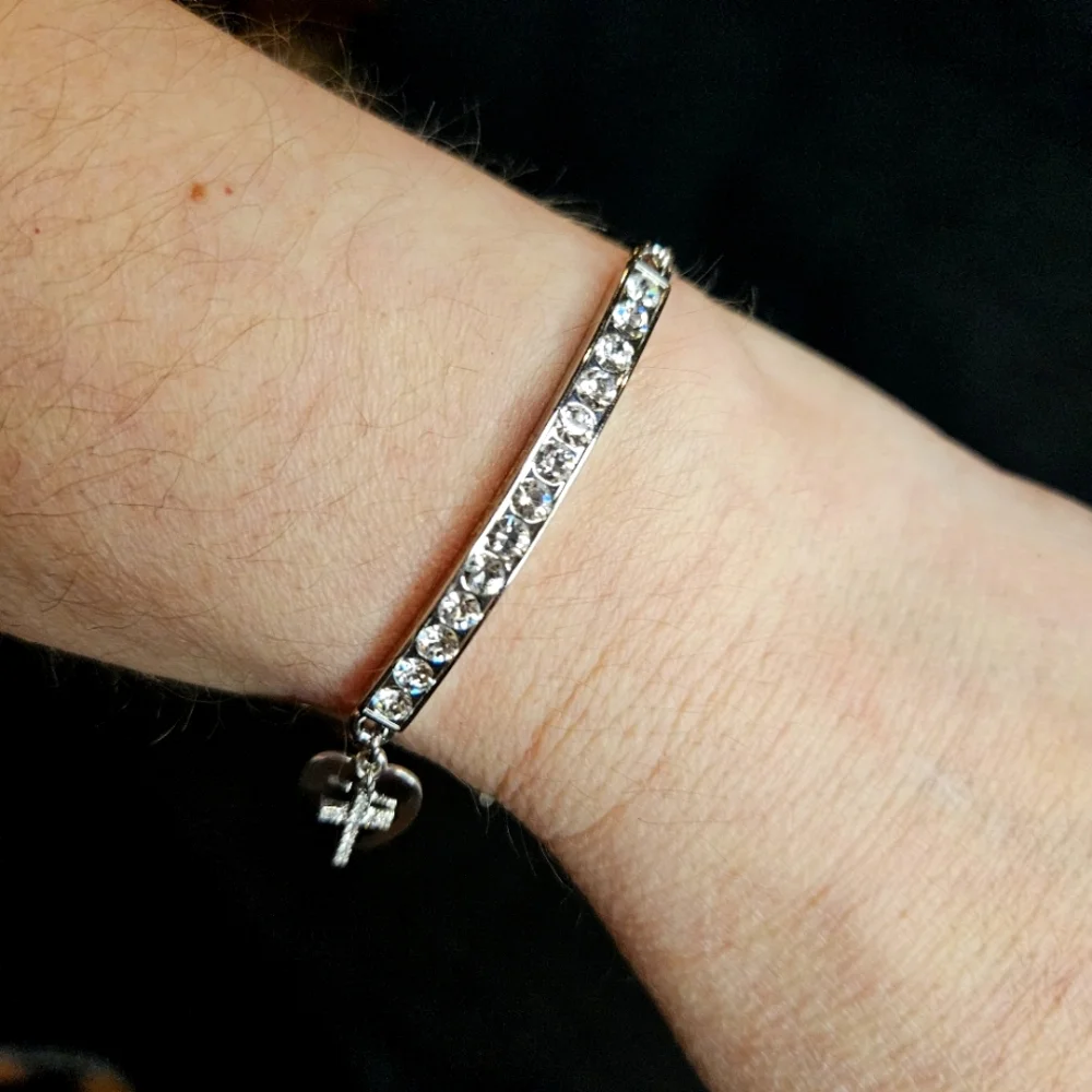 Brilliance Silver Plated Faith Swarovski Crystal Cross Heart Slider Bracelet